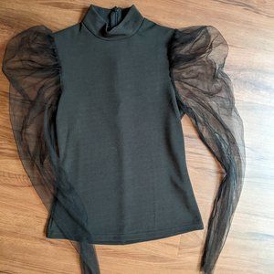Lovely black top with sheer sleeves